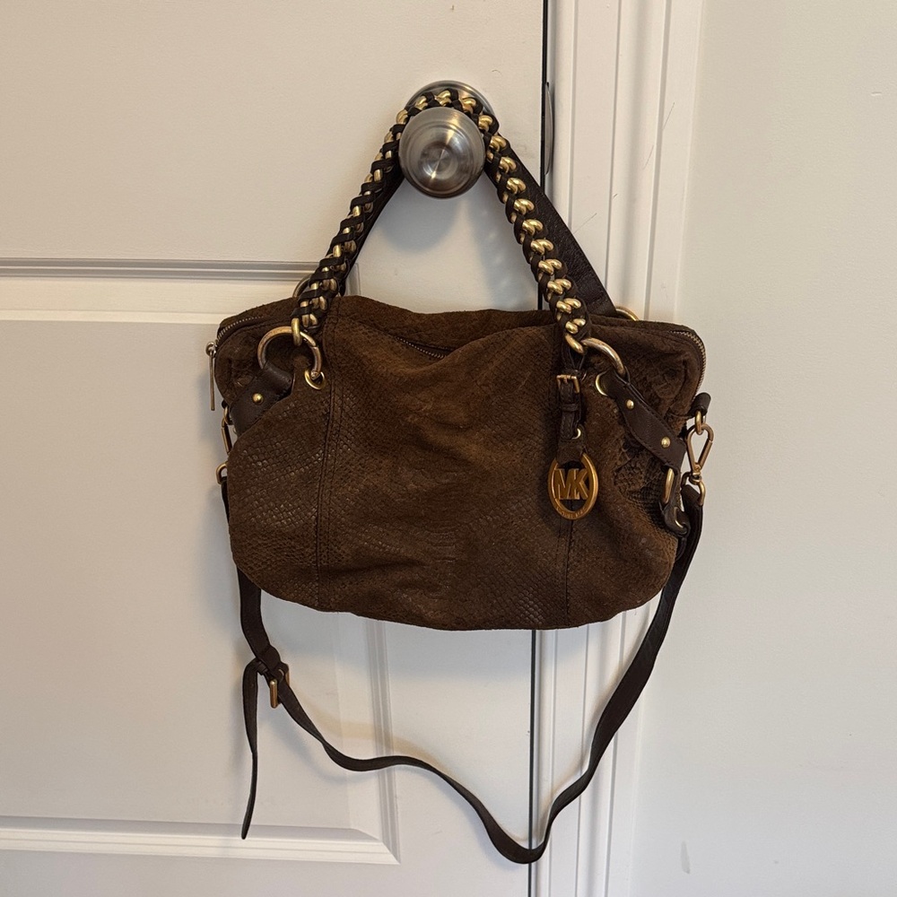 Michael Kors Brown Shoulder Bag with Gold Accents